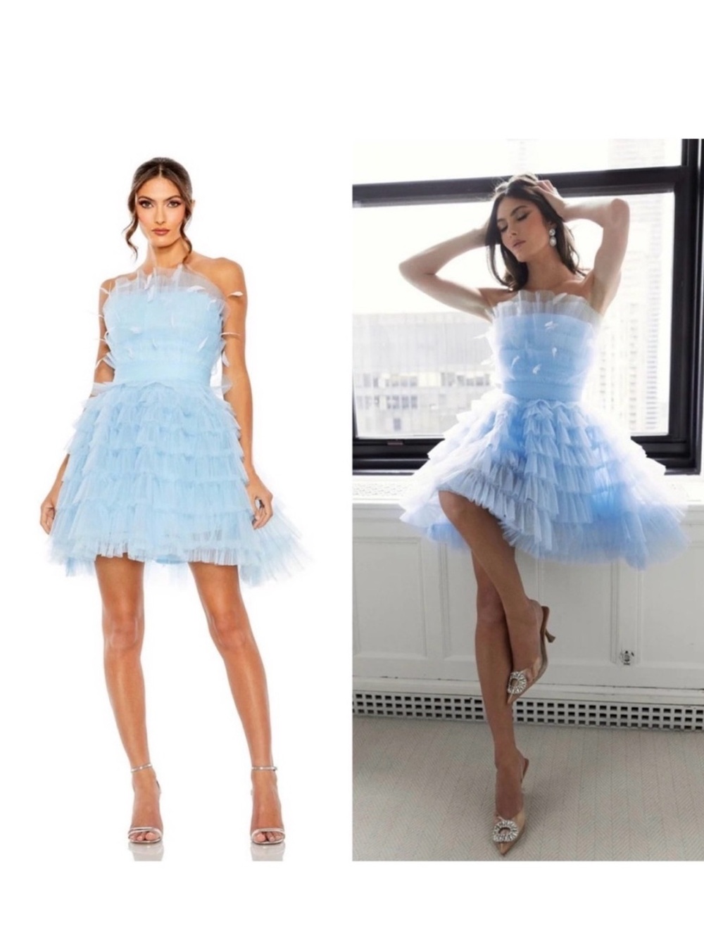 Mac Duggal 20529 Feathered
Strapless Tulle Fit And Flare Mini Dress
